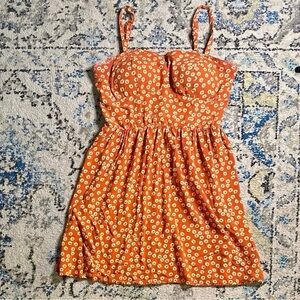 Lily Rose Floral Sun Dress Women’s Size Large Orange Padded Spaghetti Strap